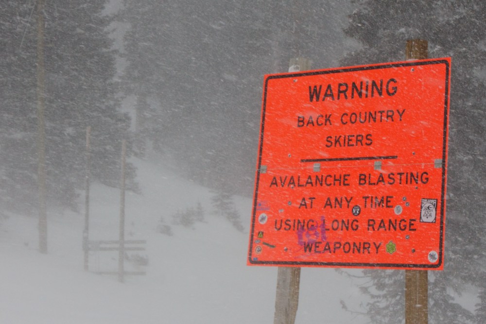 WARNING - SKIIERS MAY BE BLOWN UP